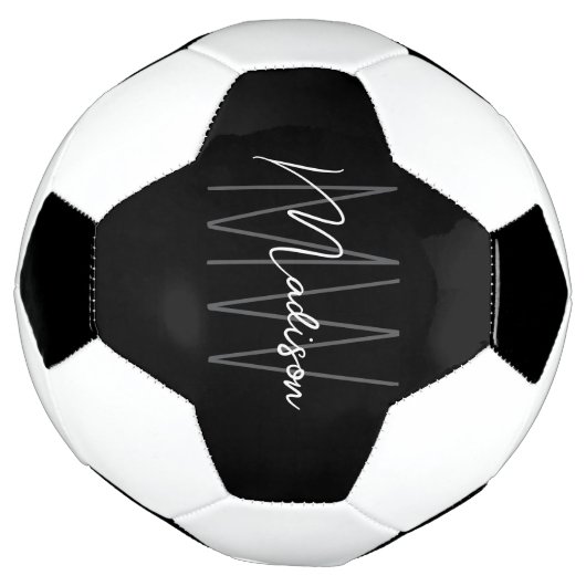 Modern Monogram Name Script Schwarz-weiß Fußball (Gedreht)
