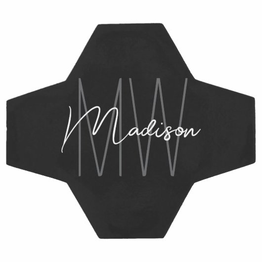 Modern Monogram Name Script Schwarz-weiß Fußball (Flach)