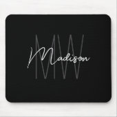 Modern Monogram Name Script Schwarz-weiß Mousepad (Vorne)