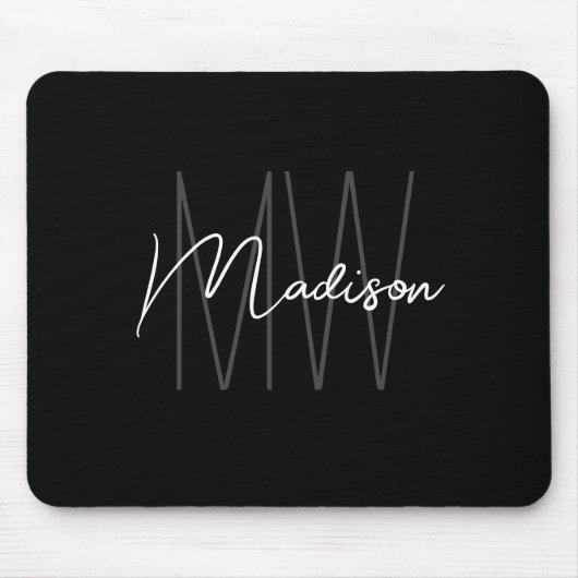 Modern Monogram Name Script Schwarz-weiß Mousepad (Vorne)