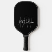 Modern Monogram Name Script Schwarz-weiß Pickleball Schläger (Rückseite)