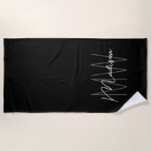 Modern Monogram Name Script Schwarz-weiß Strandtuch (Vorderseite)