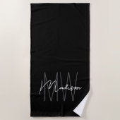 Modern Monogram Name Script Schwarz-weiß Strandtuch (Vorderseite)
