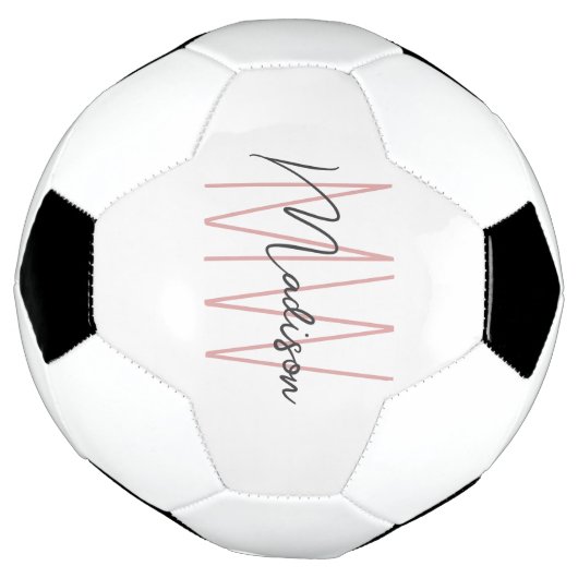 Modern Monogram Name Script Weiß Rosa Fußball (Gedreht)