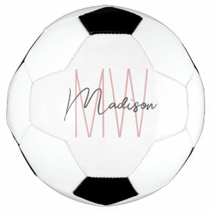 Modern Monogram Name Script Weiß Rosa Fußball