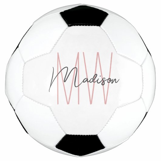 Modern Monogram Name Script Weiß Rosa Fußball (Vorderseite)