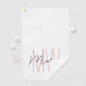 Modern Monogram Name Script Weiß Rosa Golfhandtuch (Insitu)