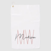 Modern Monogram Name Script Weiß Rosa Golfhandtuch (Vorderseite)