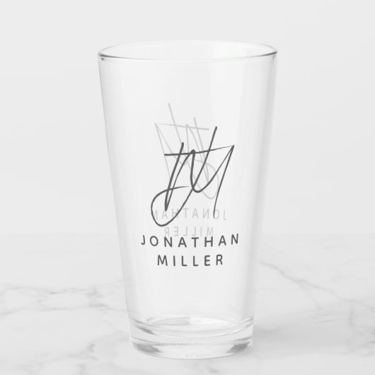 Modern Monogram Name Simple Beer Glas (Rückseite)