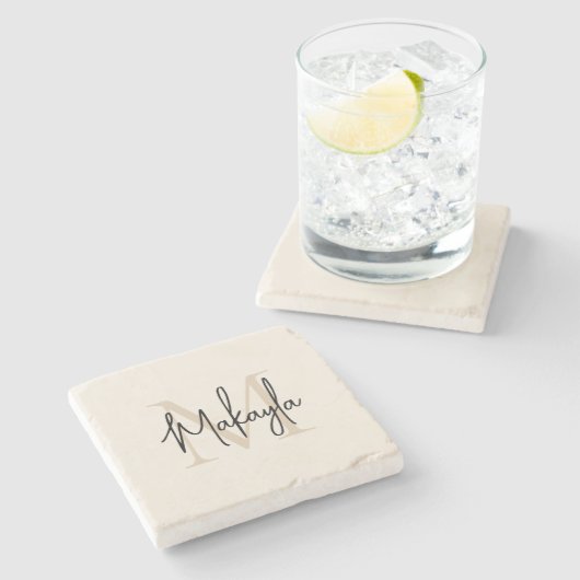 Modern Monogram Name Steinuntersetzer (Seitenansicht)