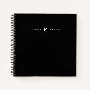 Modern Monogram Name Typografy Black Notebook Notizblock