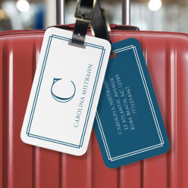 Modern Monogram Navy Blue Double Border Gepäckanhänger