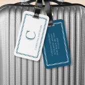 Modern Monogram Navy Blue Double Border Gepäckanhänger