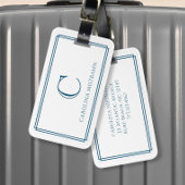 Modern Monogram Navy Blue Double Border Gepäckanhänger