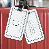 Modern Monogram Navy Blue Double Border Gepäckanhänger