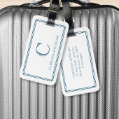 Modern Monogram Navy Blue Double Border Gepäckanhänger