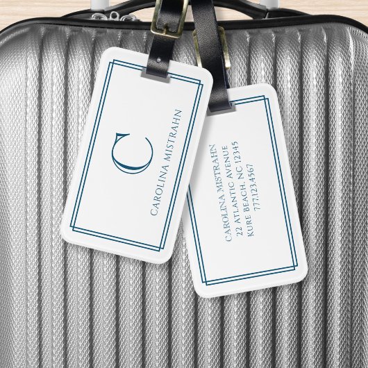 Modern Monogram Navy Blue Double Border Gepäckanhänger