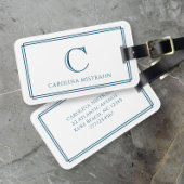 Modern Monogram Navy Blue Double Border Gepäckanhänger