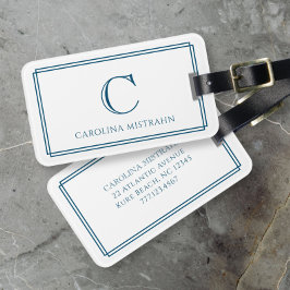 Modern Monogram Navy Blue Double Border Gepäckanhänger