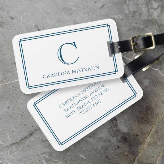 Modern Monogram Navy Blue Double Border Gepäckanhänger