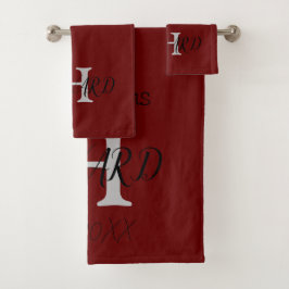 Modern Monogram Newlyweds Burgundy Red Schwarz-wei Badhandtuch Set