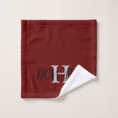 Modern Monogram Newlyweds Burgundy Red Schwarz-wei Badhandtuch Set (Waschlappen)