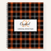 Modern Monogram Orange Fall Kariert Notizblock (Vorderseite)