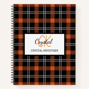 Modern Monogram Orange Fall Kariert Notizblock