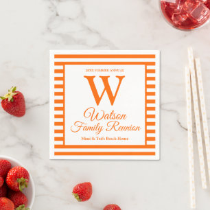 Modern monogram Orange Stripes Family Wiedersehen Serviette