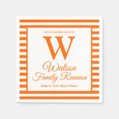 Modern monogram Orange Stripes Family Wiedersehen Serviette (Vorderseite)