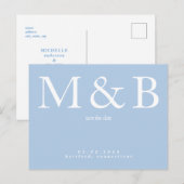 Modern Monogram Peacock Blue Save the Date Postkarte (Vorne/Hinten)