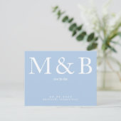Modern Monogram Peacock Blue Save the Date Postkarte (Stehend Vorderseite)