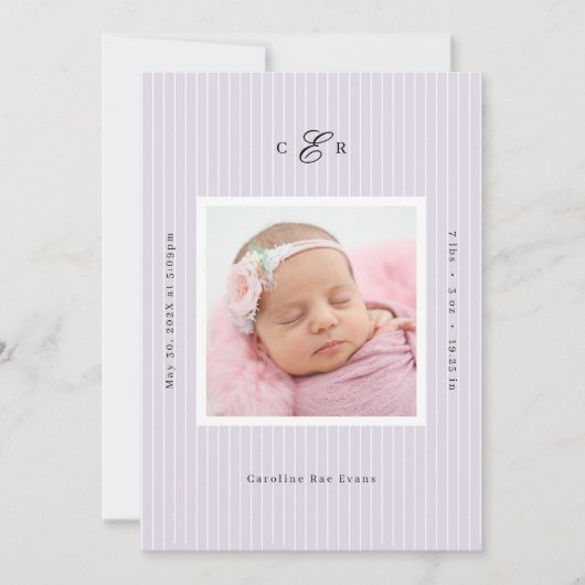 Modern Monogram Photo Birth Announcement Ankündigung (Vorderseite)