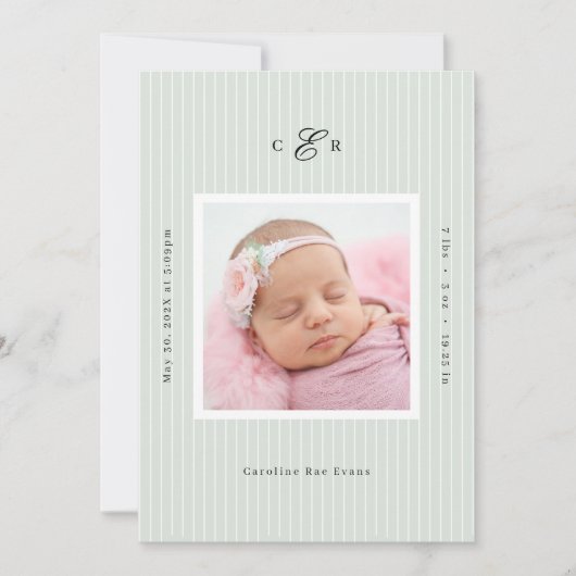 Modern Monogram Photo Birth Announcement Ankündigung (Vorderseite)