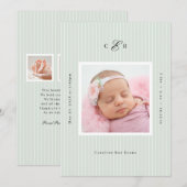 Modern Monogram Photo Birth Announcement Ankündigung (Vorne/Hinten)