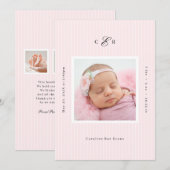 Modern Monogram Photo Birth Announcement Ankündigung (Vorne/Hinten)