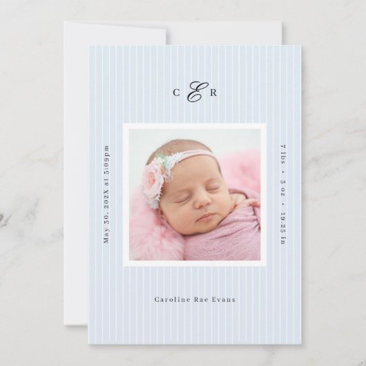Modern Monogram Photo Birth Announcement Ankündigung (Vorderseite)