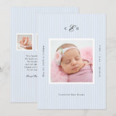 Modern Monogram Photo Birth Announcement Ankündigung (Vorne/Hinten)