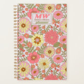 Modern Monogram Pink Floral Pattern 2023 Planer (Vorderseite)