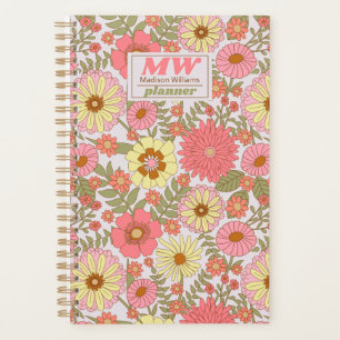 Modern Monogram Pink Floral Pattern 2023 Planer