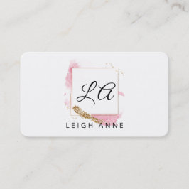 Modern Monogram Pink Gold Watercolor Square Visitenkarte