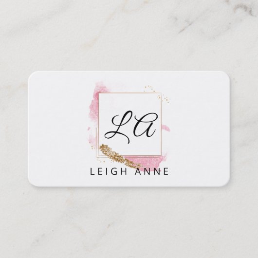 Modern Monogram Pink Gold Watercolor Square Visitenkarte (Vorderseite)