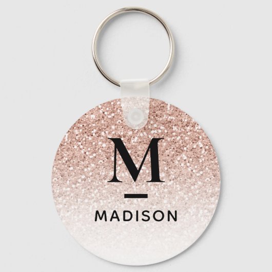 Modern Monogram Pink Rose Gold Glitzer Ombre Name Schlüsselanhänger (Vorderseite)
