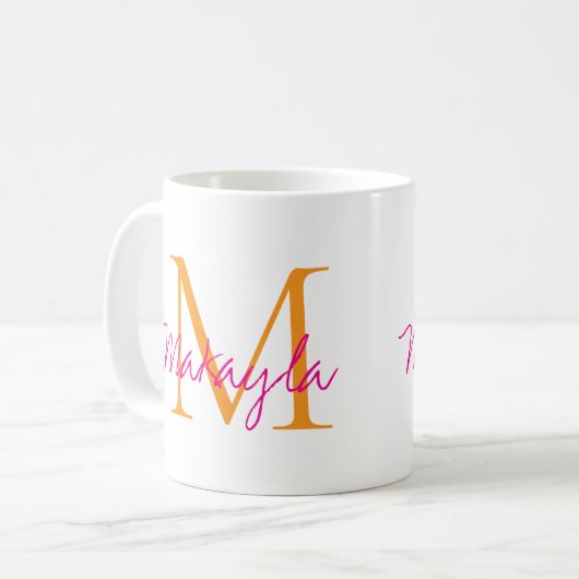 Modern Monogram Pink Script Name Kaffeetasse (Vorderseite Links)