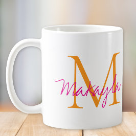 Modern Monogram Pink Script Name Kaffeetasse