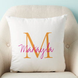 Modern Monogram Pink Script Name Kissen