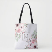 Modern Monogram Pink Watercolor Floral Tasche (Vorderseite)