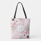 Modern Monogram Pink Watercolor Floral Tasche (Rückseite)