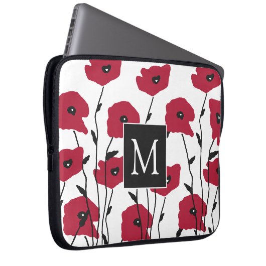 Modern Monogram Poppies Pattern Laptopschutzhülle (Vorne Rechts)