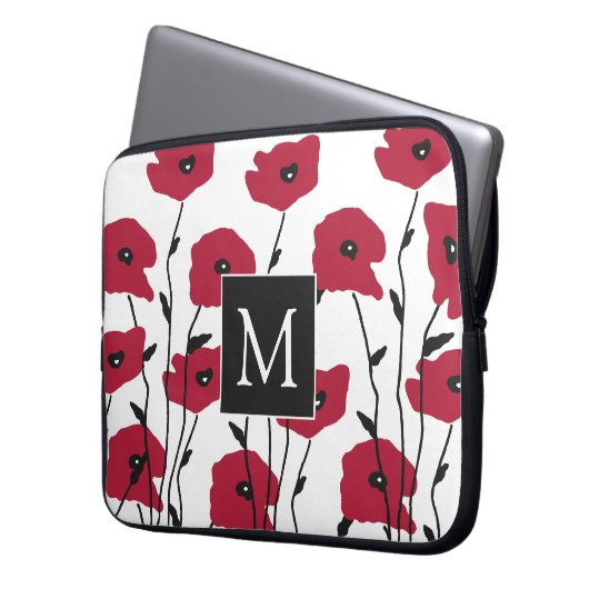 Modern Monogram Poppies Pattern Laptopschutzhülle (Vorderseite Links)